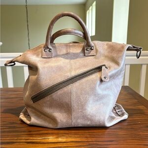 Latico Leather Distressed Leather Hobo Crossbody Bag Tote Beige & Brown Large **